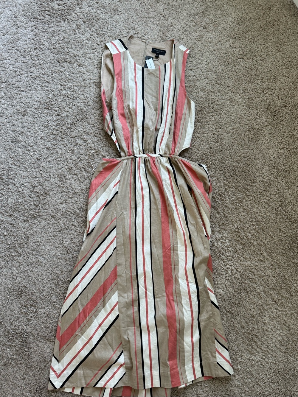 Banana Republic Striped Midi Dress in Taupe, Coral & Cream